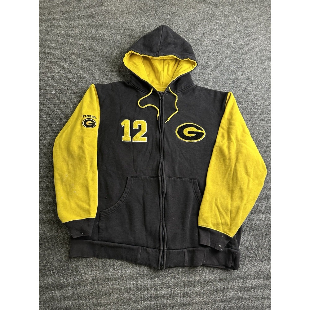 Men's Grambling State Tigers #12 Black Gold Full Zip Hoodie, Size 2XL